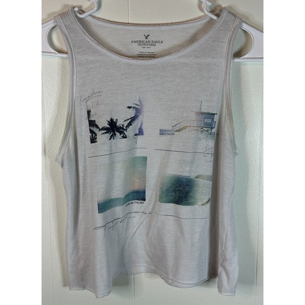 American Eagle Tank Top Adult Size XS White - Beach Photos - Cali Beach Summer